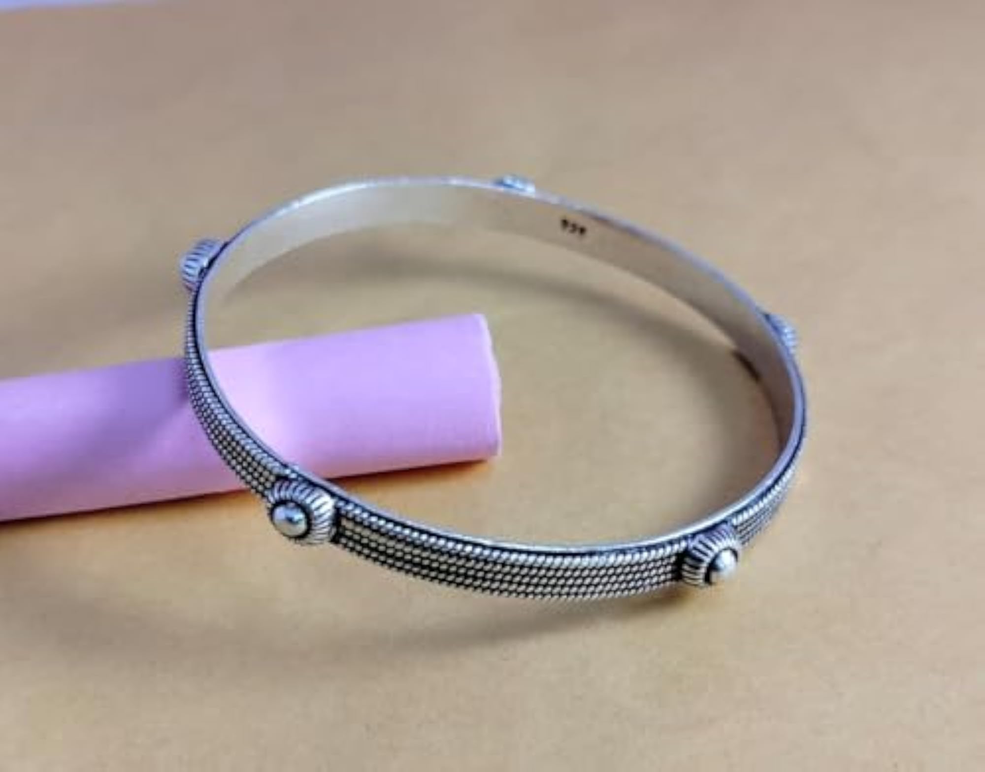 Women's 925 Sterling Silver Plain Oxidized Thick Bangles, Durable